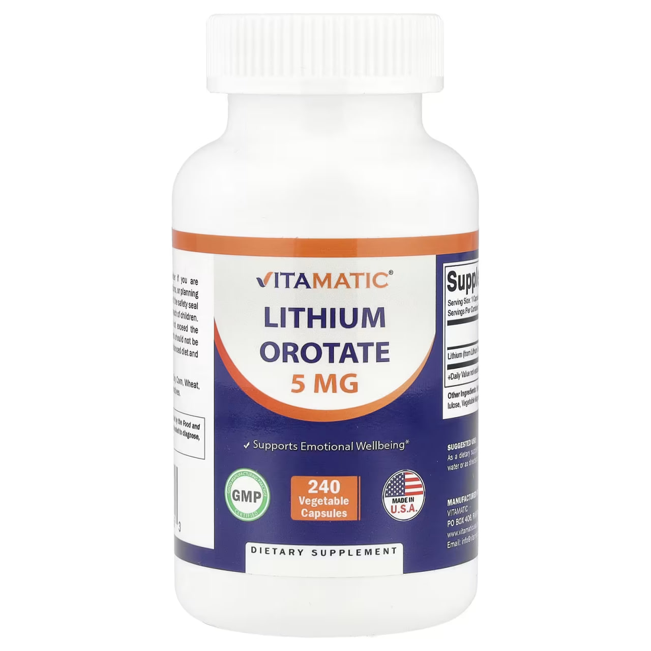 Vitamatic Lithium Orotate 5 mg, 240 vegetarische Kapseln